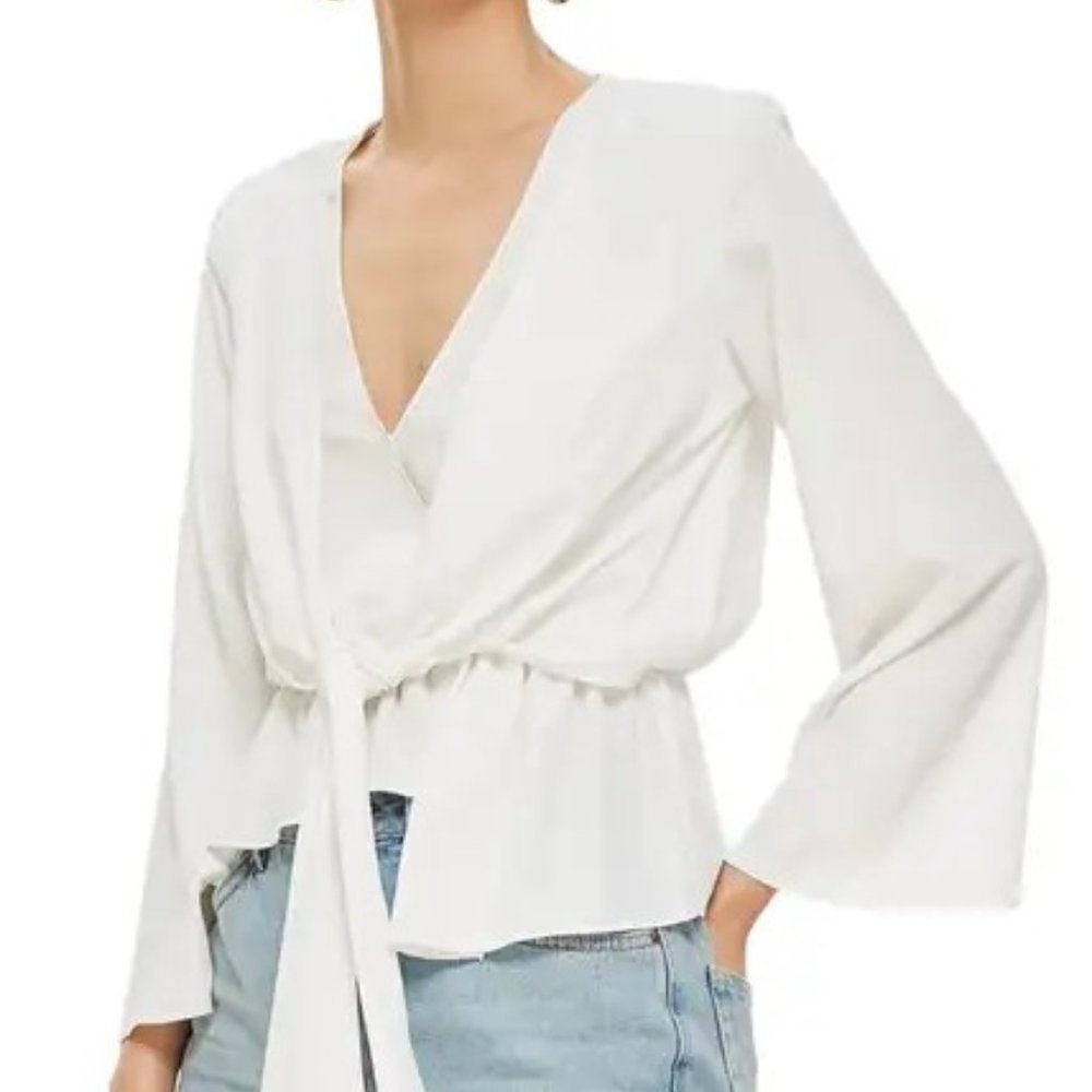 Topshop White Tiffany Asymmetrical Blouse Size 4